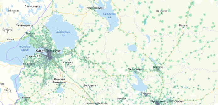 Зона покрытия МТС на карте Алматы 
